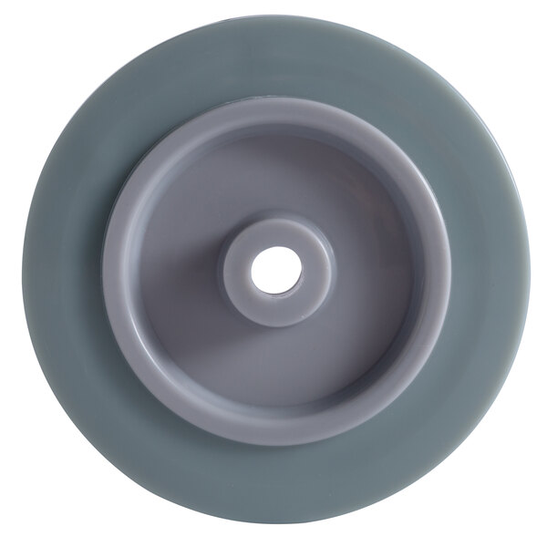 A gray plastic Lavex wheel with a white circle in the center.