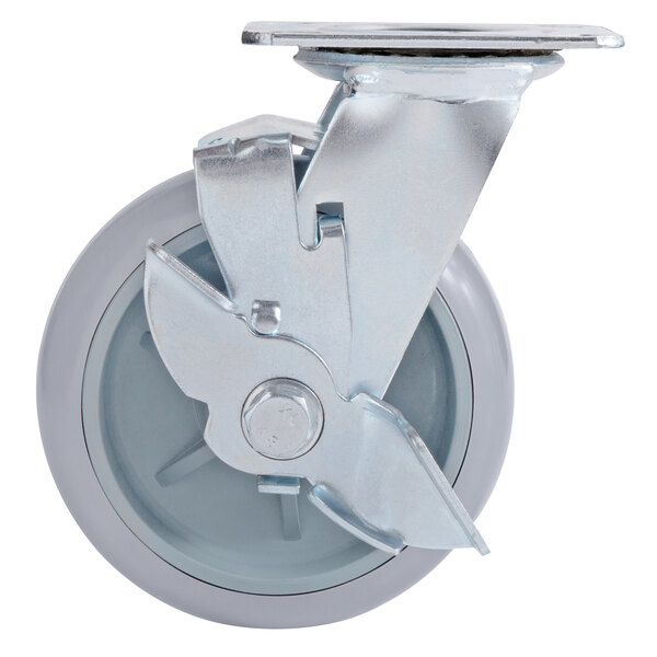 A Lavex swivel plate caster with a metal wheel.