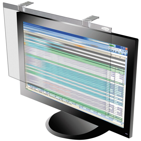 A Kantek widescreen LCD attached to a computer monitor showing a spreadsheet.