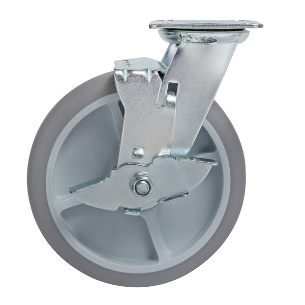 A Lavex swivel plate caster with a metal wheel.