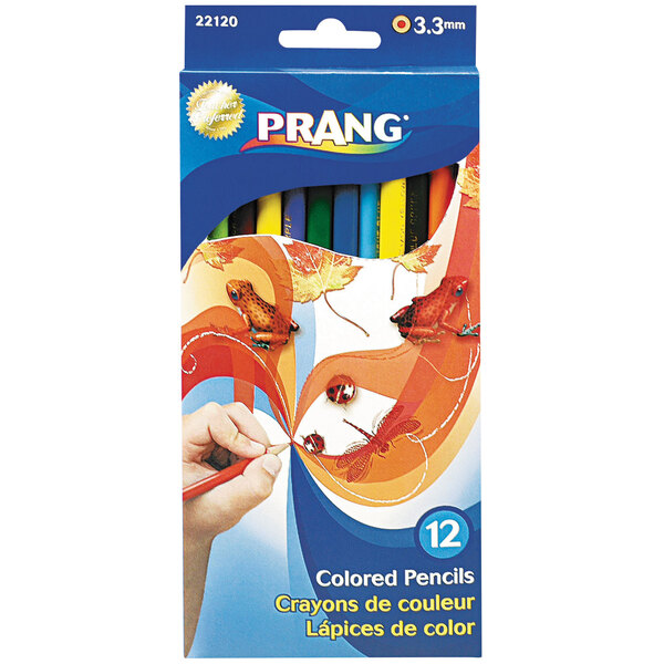 A box of 12 Prang colored wood pencils.