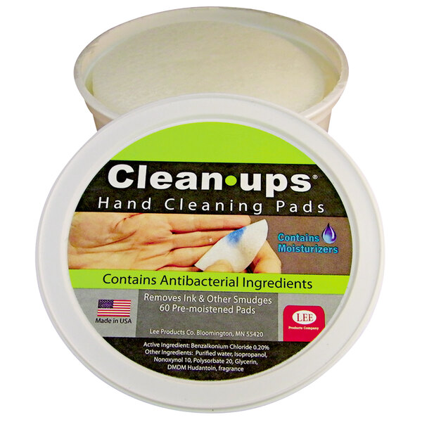 A container of LEE Clean-Ups hand cleaning wipes.