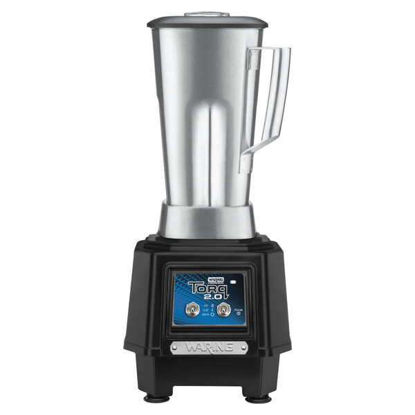 A Waring Torq 2.0 blender with a stainless steel container.