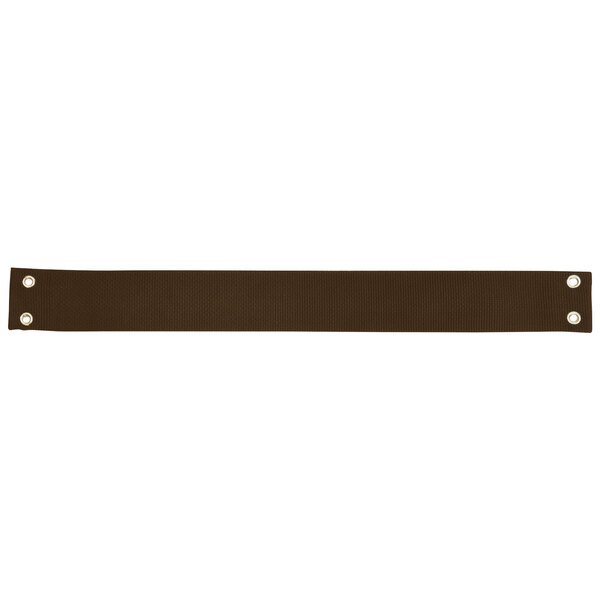 A brown leather strap for a tray stand with metal rivets.
