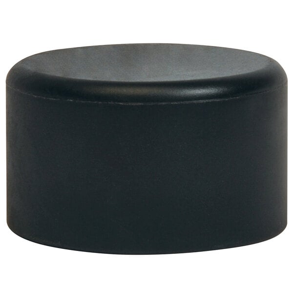 A black plastic cylinder with a black end and a white background.