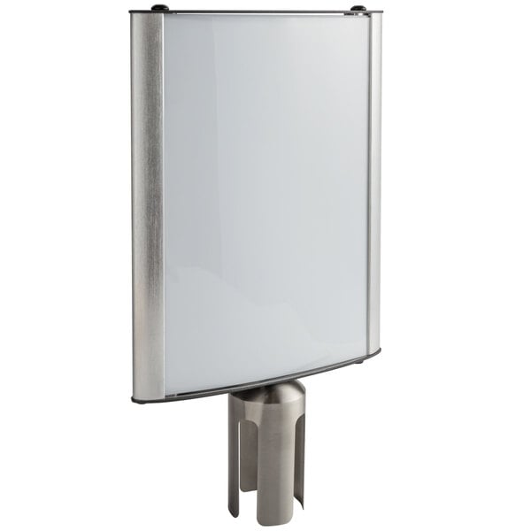 A white board on a silver metal stand.