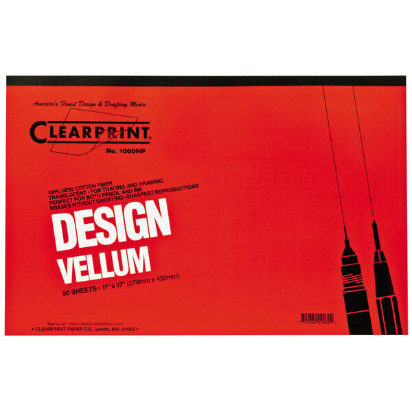 A red Clearprint pad of design vellum paper with black and white text.