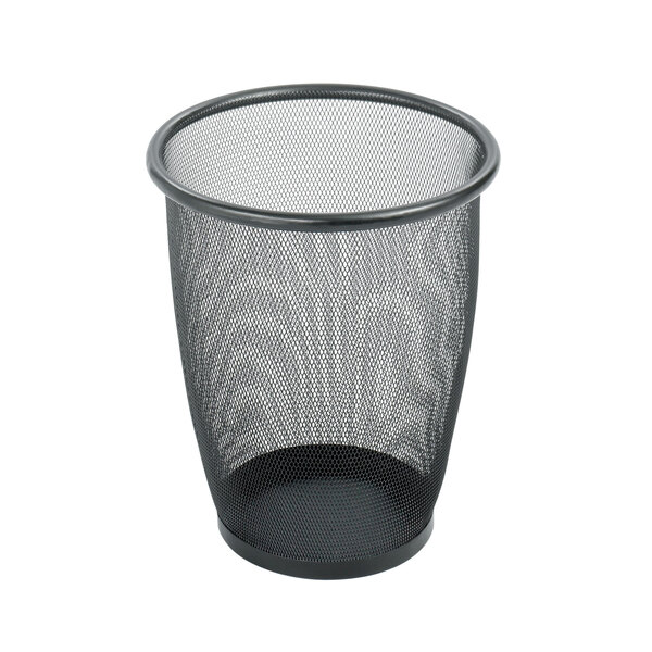 A Safco black mesh round wastebasket.