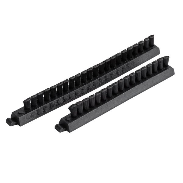 Two black plastic Lavex bristle strips for upright vacuums.