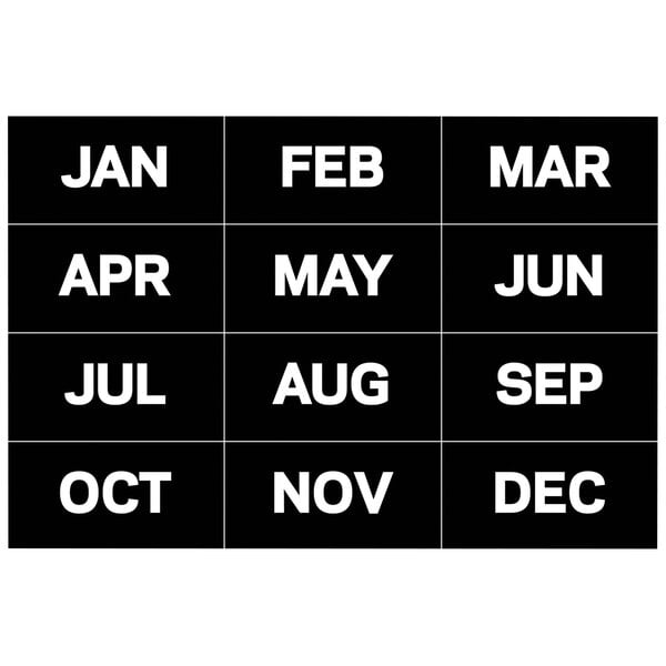 A black MasterVision calendar with white text for the months of the year.