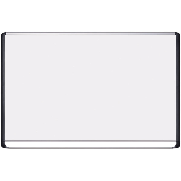 A MasterVision white board with a black frame.