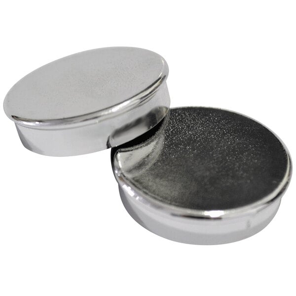 Two silver MasterVision round magnets on a white background.