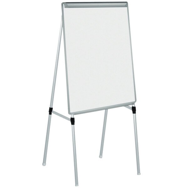 A white board on a MasterVision silver frame stand.