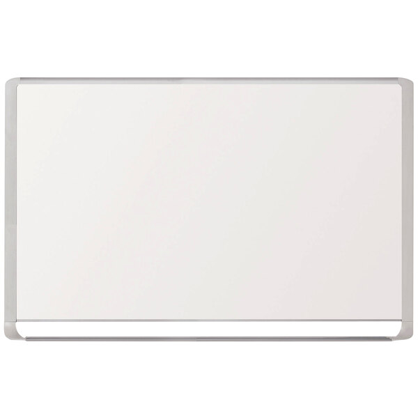 A white board with a silver aluminum frame.