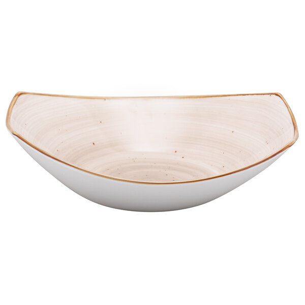 A Pueblo brown china bowl with a white rim.