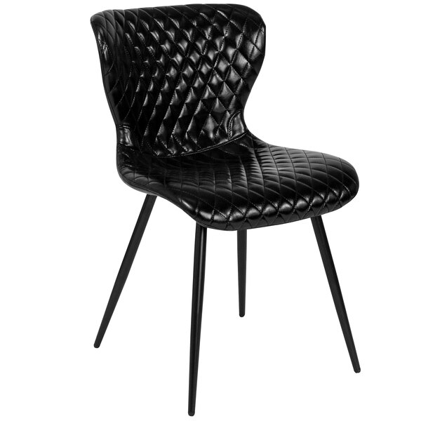 A Flash Furniture black vinyl upholstered chair with metal legs.