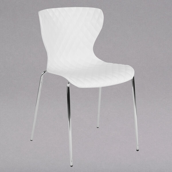 A white Flash Furniture Lowell plastic chair with metal legs.