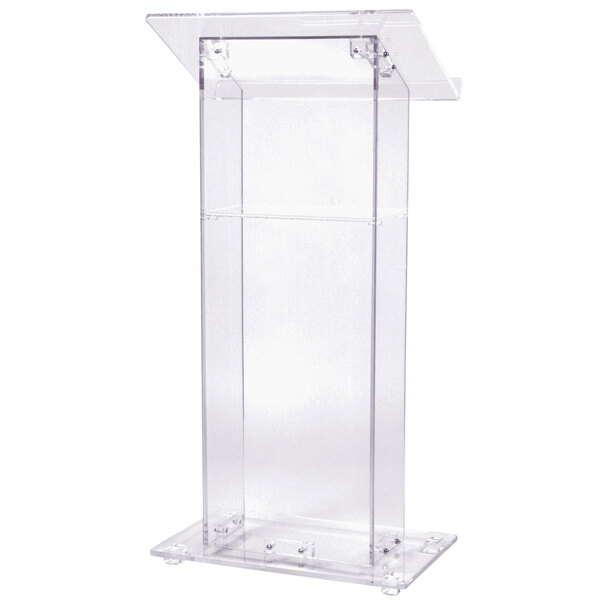 A clear acrylic podium with a clear base.