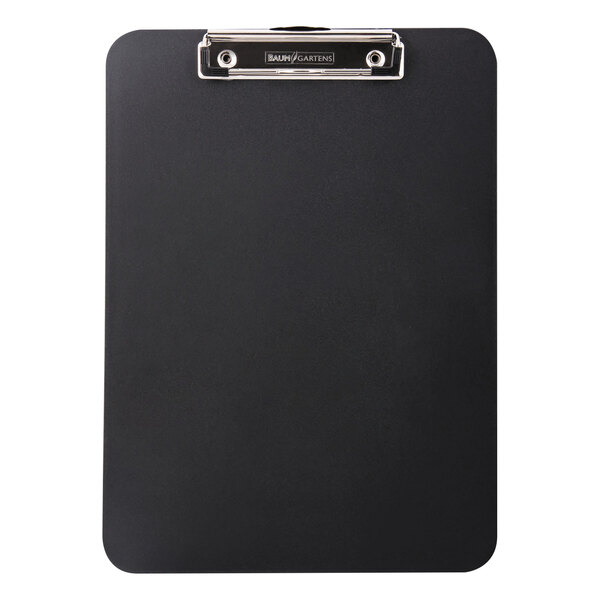 A black Mobile Ops recycled plastic clipboard with a silver metal clip.