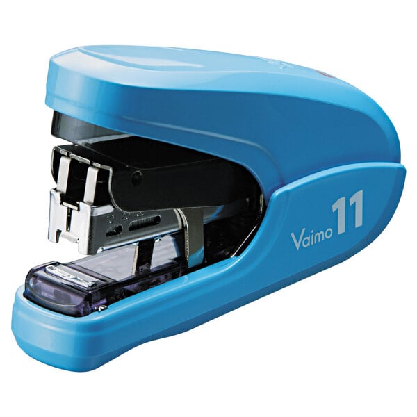 A blue MAX Light Effort stapler with black and silver accents.