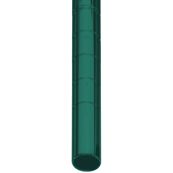 A green cylinder with a white background and black lines with a green pipe with holes and a long handle.