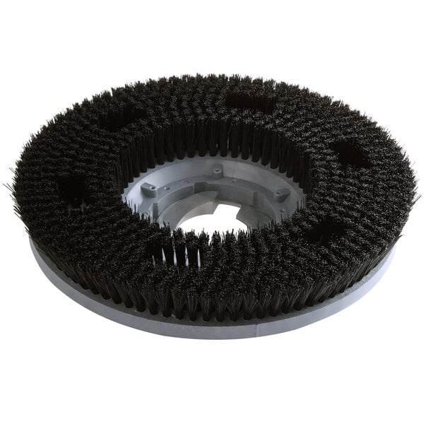 A circular black nylon brush with black bristles.