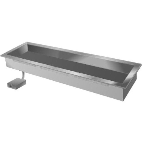 A Delfield stainless steel drop-in hot food well with a metal tray.