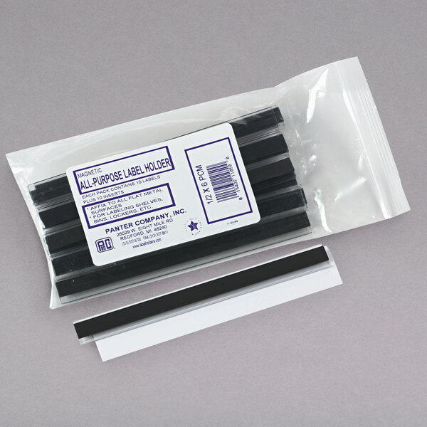 A plastic bag of clear magnetic label holders with Panter Company label.