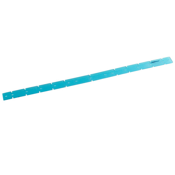 A blue plastic Minuteman front squeegee blade with holes.