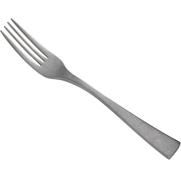 An Oneida Lexia stainless steel dinner fork with a silver handle.