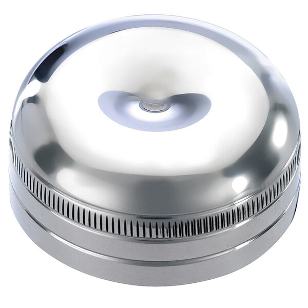 A silver stainless steel round replacement cap for a shaker.