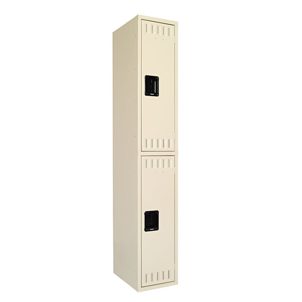 A white Tennsco steel locker with two doors.
