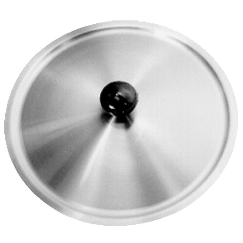 A stainless steel Cleveland CL-20 steam kettle cover with a black knob.