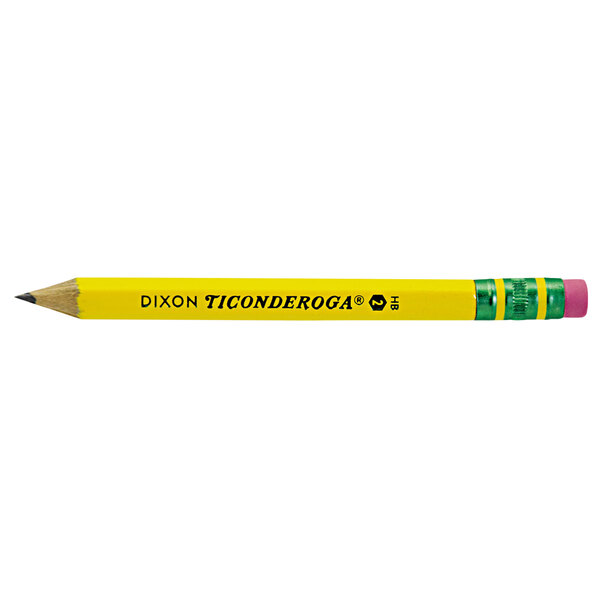 A yellow Dixon Ticonderoga pencil with a pink eraser.