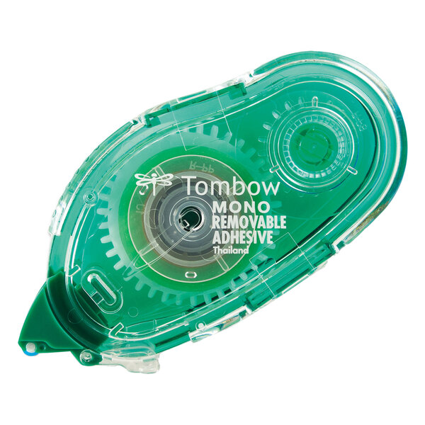 A green Tombow Mono removable adhesive tape dispenser with white text.