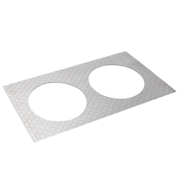 A white metal plate with two white circle cutouts.