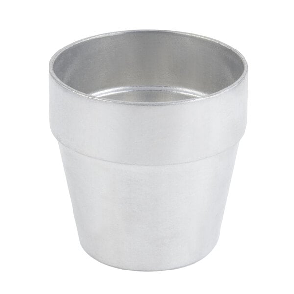 A silver pot with a white background.