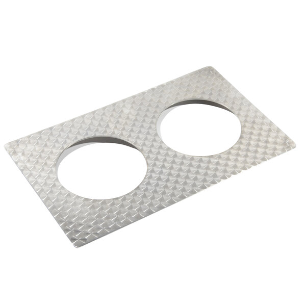 A silver Bon Chef EZ Fit Circles metal plate with holes.