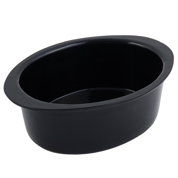 A black Bon Chef oval food pan with a black rim.