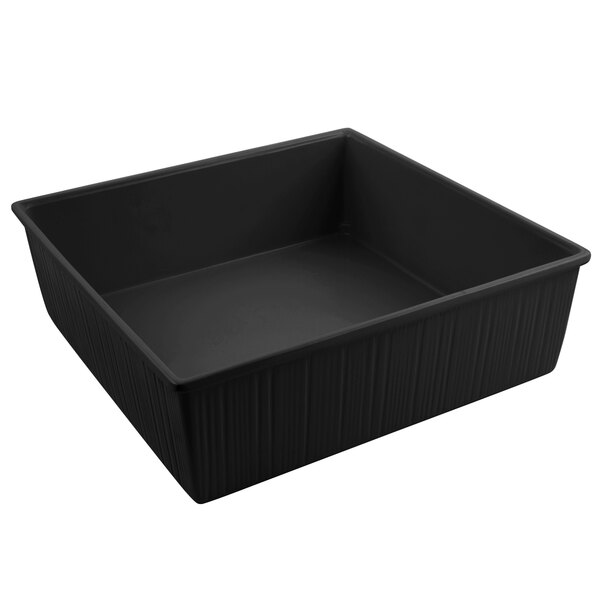 A black square Bon Chef bowl with a white background.