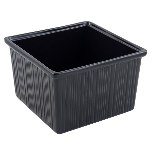 A black square Bon Chef bowl with straight sides.