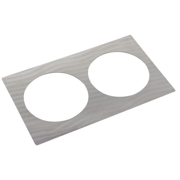 A white rectangular metal plate with two circle cutouts.