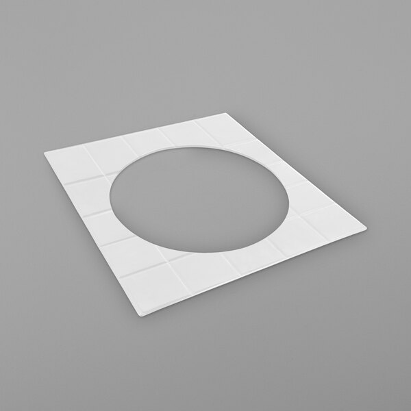 A white square with a circle in the middle.