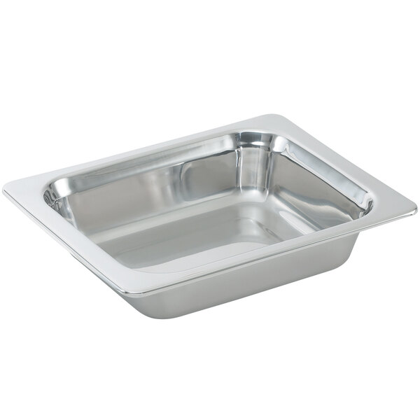 A Vollrath Miramar stainless steel square steam table food pan with a square edge.