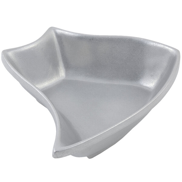 A Bon Chef pewter-glo bowl with a curved edge.