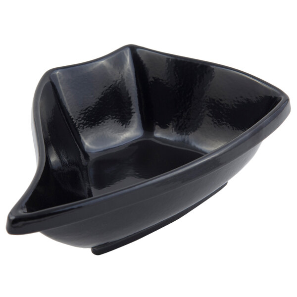 A black Bon Chef curved bowl with a sandstone finish.