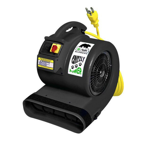 A black machine with a yellow cord, the B-Air GP-1 Grizzly Air Mover.