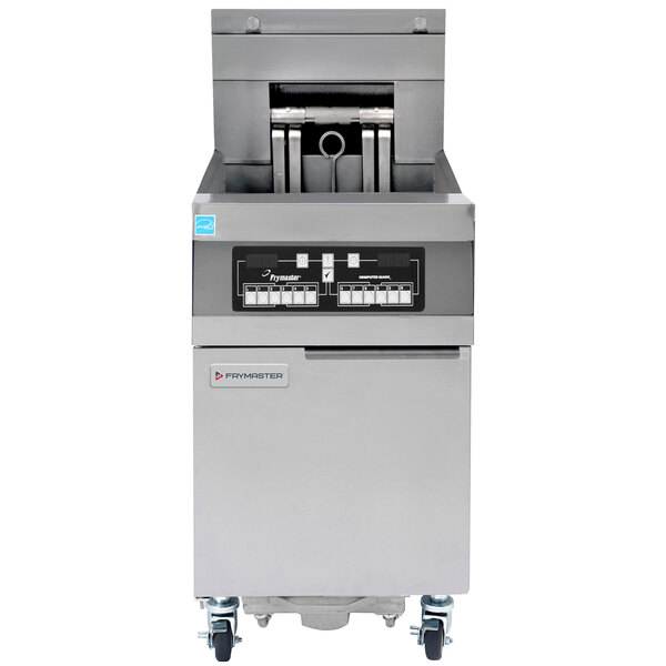 A Frymaster electric floor fryer with stainless steel cabinet.