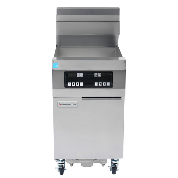 A Frymaster gas floor fryer with a stainless steel top.