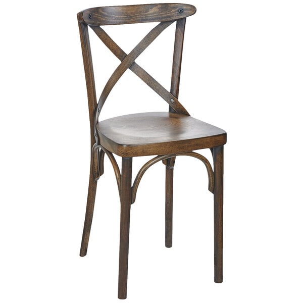 A BFM Seating Sofia beechwood side chair with a cross back.